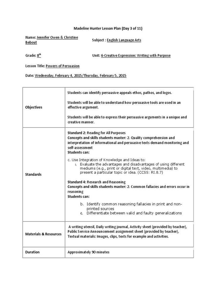 Madeline Hunter Lesson Plan Template In 2020 | Lesson Plan for Madeline Hunter Lesson Plan Blank Template