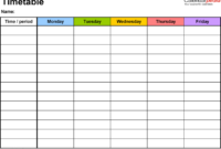 Pdf Timetable Template 2: Landscape Format, A4, 1 Page throughout Blank Revision Timetable Template