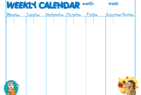 Printable Weekly Calendar For Kids – Calendar Templates throughout Blank Calendar Template For Kids