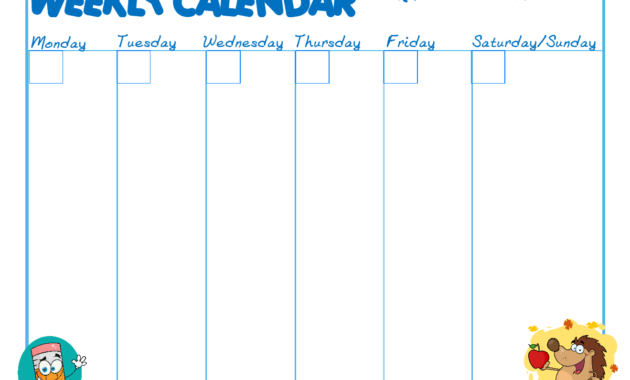 Printable Weekly Calendar For Kids - Calendar Templates throughout Blank Calendar Template For Kids