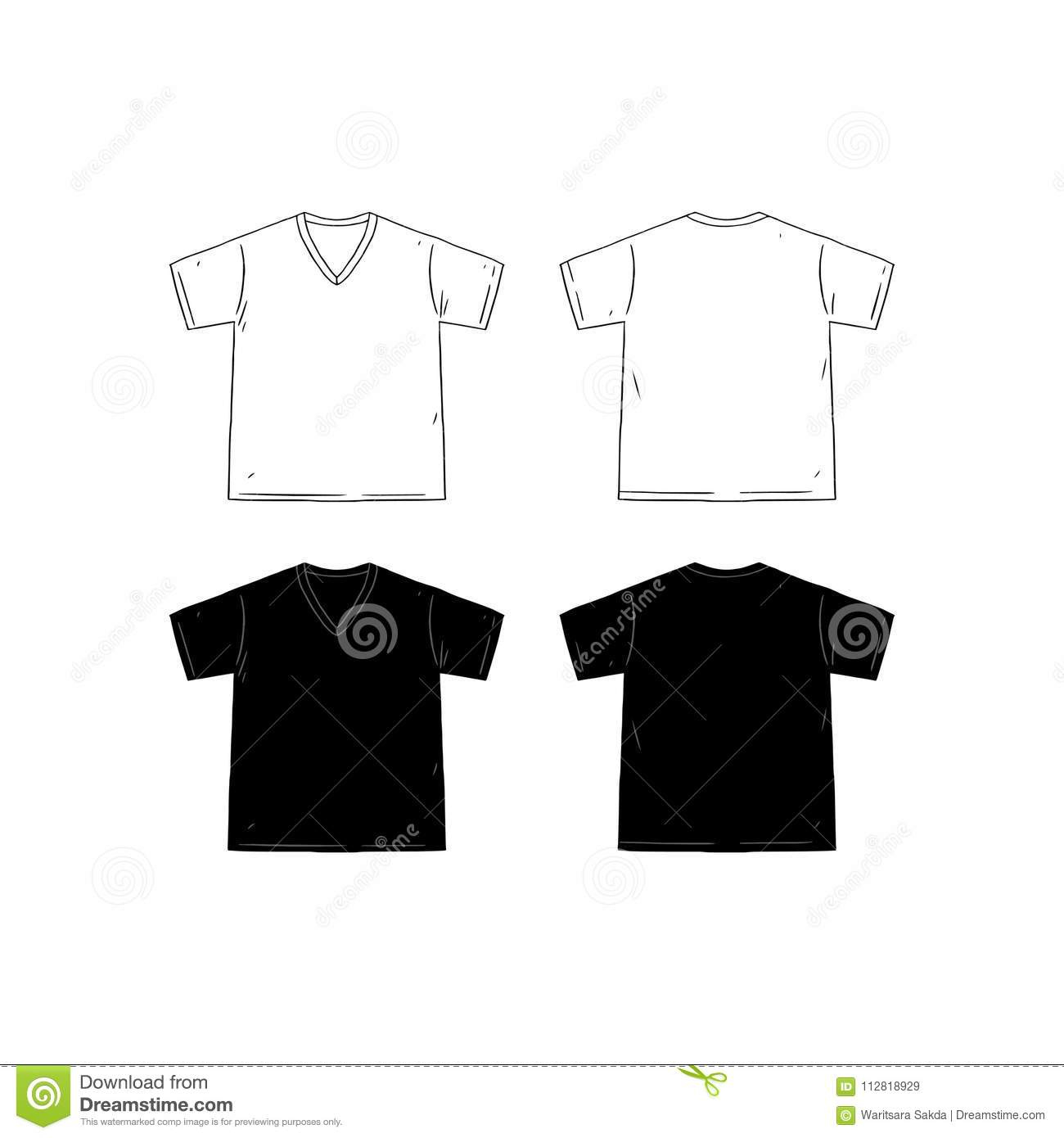 Set Of Blank V-Neck T-Shirt Design Template Hand Drawn for Blank V Neck T Shirt Template