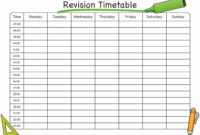 Timetable Template Free #Timetabletemplateexcel within Blank Revision Timetable Template