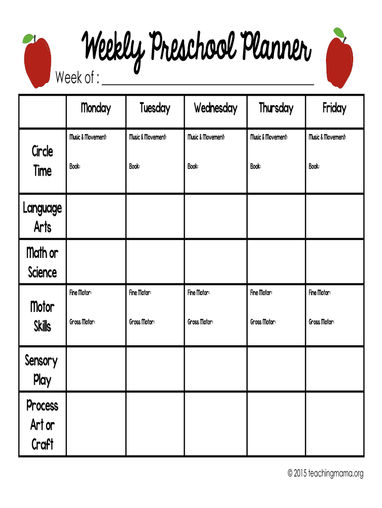 Weekly Preschool Planner - Fill Online, Printable in Blank Preschool Lesson Plan Template