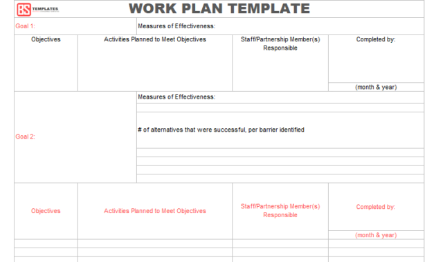 Work Plan [ Templates | Samples | Examples] - Word &amp; Excel with regard to Blank Scheme Of Work Template